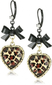 Betsey Johnson Crystal Leopard Heart and Black Bow Drop Earrings Betsey Johnson Crystal Leopard Heart and Black Bow Drop Earrings
