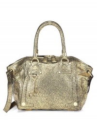Foiled leather bag with a warm glow, a rich pebble texture, and the roomy shape of a classic satchel.Double top handles, 6 drop Detachable shoulder strap, 17 drop Top zip closure Protective metal feet One inside zip pocket Two inside open pockets Silky signature lining 12½W X 12H X 4¾D Imported Foiled leather bag with a warm glow, a rich pebble texture, and the roomy shape of a classic satchel.Double top handles, 6 drop Detachable shoulder strap, 17 drop Top zip closure Protective metal feet One inside zip pocket Two inside open pockets Silky signature lining 12½W X 12H X 4¾D Imported