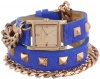 Vince Camuto Women's VC/5088RGBL Square Rose Gold-Tone Double-Wrap Blue Leather Strap Watch