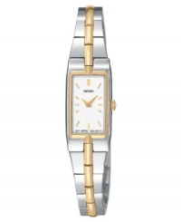 A gorgeous design from Seiko. Goldtone and silvertone stainless steel bracelet and case, 14mm. White dial with polished goldtone accents. Two-hand, quartz movement. Water resistant to 30 meters. A gorgeous design from Seiko. Goldtone and silvertone stainless steel bracelet and case, 14mm. White dial with polished goldtone accents. Two-hand, quartz movement. Water resistant to 30 meters.