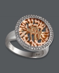 Let your unique side shine in this intricate, vintage-inspired ring. Shema by Effy Collection design features a 14k white gold setting and band with a patterned 14k rose gold center and sparkling round-cut diamond (1/5 ct. t.w.) edges. Size 7.