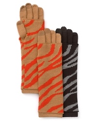 Aqua's touch-screen compatible gloves are as versatile as they are fabulous-they can be worn as long, printed gloves; short, solid gloves; or as zebra-printed armwarmers. Aqua's touch-screen compatible gloves are as versatile as they are fabulous-they can be worn as long, printed gloves; short, solid gloves; or as zebra-printed armwarmers.