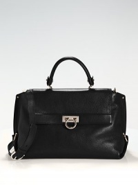 An incredibly versatile design for on-the-go, crafted in rich pebbled leather with a structured top handle and detachable shoulder strap.Top handle, 5 drop Adjustable, removable shoulder strap, 20-22 drop Toggle flap over top zip closure One outside zip pocket Protective metal feet One inside zip pocket Two inside open pockets Fully lined 16W X 10H X 7D Made in Italy An incredibly versatile design for on-the-go, crafted in rich pebbled leather with a structured top handle and detachable shoulder strap.Top handle, 5 drop Adjustable, removable shoulder strap, 20-22 drop Toggle flap over top zip closure One outside zip pocket Protective metal feet One inside zip pocket Two inside open pockets Fully lined 16W X 10H X 7D Made in Italy