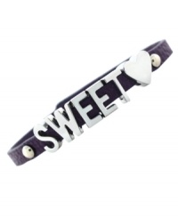 Sweetheart appeal. This bracelet from BCBGeneration is crafted from silver-tone mixed metal and purple PVC for a stylish touch to let you know you're loved. Approximate length: 8 inches. Sweetheart appeal. This bracelet from BCBGeneration is crafted from silver-tone mixed metal and purple PVC for a stylish touch to let you know you're loved. Approximate length: 8 inches.