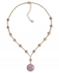 Lend a lovely look with this glittering plastic stone pendant by Carolee. Crafted in 12k gold-plated mixed metal. Approximate length: 16 inches + 2-inch extender. Approximate drop: 1-1/2 inches. Lend a lovely look with this glittering plastic stone pendant by Carolee. Crafted in 12k gold-plated mixed metal. Approximate length: 16 inches + 2-inch extender. Approximate drop: 1-1/2 inches.