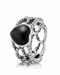An intertwined, beaded band and a polished onyx heart make a darkly romantic statement. Ring by PANDORA. An intertwined, beaded band and a polished onyx heart make a darkly romantic statement. Ring by PANDORA.