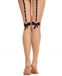 Festive and flirty, these sexy sheers from Pretty Polly feature a bold back seam that's bedecked with a bow. Perfect for parties, they add an eye-catching element to an otherwise discrete style. Festive and flirty, these sexy sheers from Pretty Polly feature a bold back seam that's bedecked with a bow. Perfect for parties, they add an eye-catching element to an otherwise discrete style.