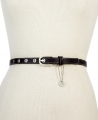 Add the finishing touch to slim skirts and flowy dresses with this sleek design from Tommy Hilfiger. Outfitted with contrast stitching, shiny C-ring buckle and signature charm, no wonder it's the must-have accessory of the season. Add the finishing touch to slim skirts and flowy dresses with this sleek design from Tommy Hilfiger. Outfitted with contrast stitching, shiny C-ring buckle and signature charm, no wonder it's the must-have accessory of the season.