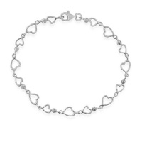 Sterling Silver Heart Bracelet with Diamond Accent - 7.5