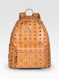 A coated canvas design that possesses the character of German functionality and craftsmanship with an iconic laurel logo print, luxurious leather trim and shiny two-tone studs.Top handle, 3 dropDouble adjustable shoulder straps, 10-13 dropTop zip closureOne outside zip pocketTwo outside open pocketsOne inside zip pocketOne inside open pocketFully lined12½W X 15½H X 6DMade in Italy A coated canvas design that possesses the character of German functionality and craftsmanship with an iconic laurel logo print, luxurious leather trim and shiny two-tone studs.Top handle, 3 dropDouble adjustable shoulder straps, 10-13 dropTop zip closureOne outside zip pocketTwo outside open pocketsOne inside zip pocketOne inside open pocketFully lined12½W X 15½H X 6DMade in Italy