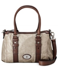 Make a move to metallic with this mod suede satchel from Fossil. Accented with soft leather trim and signature hardware, its pocket-lined interior keeps you organized anywhere. Make a move to metallic with this mod suede satchel from Fossil. Accented with soft leather trim and signature hardware, its pocket-lined interior keeps you organized anywhere.