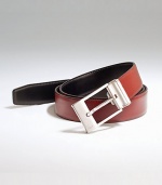 Smooth Italian leather reverses from black to brown.  · Brushed nickel buckle  · 1 wide  · Made in Italy 