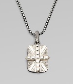 From the Alchemy in the UK Collection. A bold Union Jack, textured, studded and detailed with rhodium-plated accents, on a chunky chain of oxidized silver.Sterling silverRhodium-plated accentsChain length, about 24Pendant length, about 1Lobster claspImported