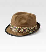 Multicolored print pattern decorates this classic straw fedora, keeping it ahead of the style game.StrawDry cleanImported