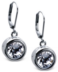 T Tahari makes its mark. Its Signature drop earrings are crafted from silver-tone mixed metal with a bezel-set glass crystal for luster. A subtly engraved T appears on the crystal. Approximate drop: 2-1/8 inches. Nickel-free for sensitive skin. T Tahari makes its mark. Its Signature drop earrings are crafted from silver-tone mixed metal with a bezel-set glass crystal for luster. A subtly engraved T appears on the crystal. Approximate drop: 2-1/8 inches. Nickel-free for sensitive skin.