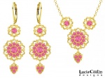 European Style 24K Gold Plated over .925 Sterling Silver Necklace and Earrings Set Designed by Lucia Costin with Multi Petal Flowers, Pink Swarovski Crystals and Cute Charms; Handmade in USA European Style 24K Gold Plated over .925 Sterling Silver Necklace and Earrings Set Designed by Lucia Costin with Multi Petal Flowers, Pink Swarovski Crystals and Cute Charms; Handmade in USA