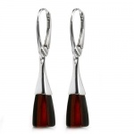 Black Cherry Amber and Rhodium Plated Sterling Silver Leverback Contemporary Earrings Black Cherry Amber and Rhodium Plated Sterling Silver Leverback Contemporary Earrings
