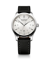 Inspired by classic military timepieces, this round stainless steel watch from Victorinox Swiss Army is a commanding choice. Features like analog quartz movement and a date window ensure this piece is as smart as it is sleek. Inspired by classic military timepieces, this round stainless steel watch from Victorinox Swiss Army is a commanding choice. Features like analog quartz movement and a date window ensure this piece is as smart as it is sleek.