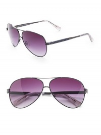THE LOOKAviator style Metal framesBrow barAustrian crystal temple accentsUVA and UVB protection Signature case includedTHE COLORHematite with violet gradient lensesORIGINImported THE LOOKAviator style Metal framesBrow barAustrian crystal temple accentsUVA and UVB protection Signature case includedTHE COLORHematite with violet gradient lensesORIGINImported