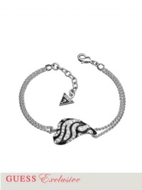 GUESS Silver-Tone Tiger-Print Heart Bracelet, SILVER