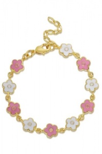 Lily Nily Children's 18k Gold Overlay Pink and White Enamel Flowers Bracelet Lily Nily Children's 18k Gold Overlay Pink and White Enamel Flowers Bracelet