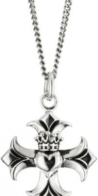King Baby 18 Curb Link Chain with Gothic Cross with Crowned Heart Sterling Silver Pendant Necklace King Baby 18 Curb Link Chain with Gothic Cross with Crowned Heart Sterling Silver Pendant Necklace