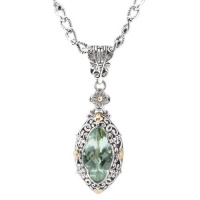 925 Silver & Green Amethyst Marquise Drop Pendant with 18k Gold Accents 925 Silver & Green Amethyst Marquise Drop Pendant with 18k Gold Accents
