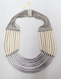 Michael Kors Glamorous Ivoy Bead and Silver Brass Tube Multi-Strand Necklace MKJ1712 Michael Kors Glamorous Ivoy Bead and Silver Brass Tube Multi-Strand Necklace MKJ1712