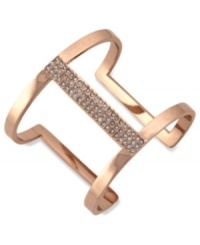 Airy elegance. Vince Camuto's cut-out cuff bracelet is crafted from rose gold-tone mixed metal with glass crystal accents adding a lustrous touch to the eclectic piece. Approximate diameter: 3-1/2 inches. Airy elegance. Vince Camuto's cut-out cuff bracelet is crafted from rose gold-tone mixed metal with glass crystal accents adding a lustrous touch to the eclectic piece. Approximate diameter: 3-1/2 inches.