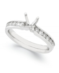 Start off your one-of-a-kind engagement ring by selecting your favorite ring setting. This stunning ring setting features a 4-prong design in 14k white gold. Round-cut diamonds at the shoulders (3/8 ct. t.w.) add extra shine. Band width: 3 mm. Available in whole sizes 6-9. Start off your one-of-a-kind engagement ring by selecting your favorite ring setting. This stunning ring setting features a 4-prong design in 14k white gold. Round-cut diamonds at the shoulders (3/8 ct. t.w.) add extra shine. Band width: 3 mm. Available in whole sizes 6-9.