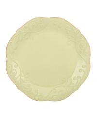 With fanciful beading and a feminine edge, Lenox French Perle dinner plates have an irresistibly old-fashioned sensibility. Hardwearing stoneware is dishwasher safe and, in a soft pistachio hue with antiqued trim, a graceful addition to every meal. With fanciful beading and a feminine edge, Lenox French Perle dinner plates have an irresistibly old-fashioned sensibility. Hardwearing stoneware is dishwasher safe and, in a soft pistachio hue with antiqued trim, a graceful addition to every meal.