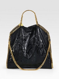 An embossed faux leather style with whipstitching and shiny link chain trim that follows the brand's vegetarian initiatives.Double chain top handles, 5 dropChain shoulder strap, 11 dropMagnetic snap closureOne inside zip pocketFully lined14W X 14½H X 3DMade in Italy An embossed faux leather style with whipstitching and shiny link chain trim that follows the brand's vegetarian initiatives.Double chain top handles, 5 dropChain shoulder strap, 11 dropMagnetic snap closureOne inside zip pocketFully lined14W X 14½H X 3DMade in Italy