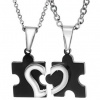 Black Titanium Stainless Steel Love Combining Couples Pendant Necklace (One Pair)