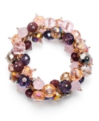 Add a little romance to your favorite spring attire. This whimsical stretch bracelet by Ali Khan features clusters of pink and purple glass beads set in mixed metal. Approximate diameter: 2 inches. Add a little romance to your favorite spring attire. This whimsical stretch bracelet by Ali Khan features clusters of pink and purple glass beads set in mixed metal. Approximate diameter: 2 inches.
