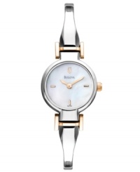 Enchanting color accentuates the thin lines of this stunning bangle bracelet timepiece from Bulova. Enchanting color accentuates the thin lines of this stunning bangle bracelet timepiece from Bulova.
