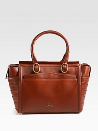 A sophisticated leather style that reveals the brand's artistry with beautiful topstitched details and well crafted accents.Double adjustable shoulder straps, 7-11 dropTop zip closureFour outside open pocketsOne inside zip pocketTwo inside open pocketsSignature red lining12W X 11H X 6½DImported A sophisticated leather style that reveals the brand's artistry with beautiful topstitched details and well crafted accents.Double adjustable shoulder straps, 7-11 dropTop zip closureFour outside open pocketsOne inside zip pocketTwo inside open pocketsSignature red lining12W X 11H X 6½DImported