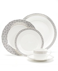 Sit down to a stylish table with Hightown place settings by Martha Stewart Collection. Contemporary bone china dinnerware with a distinct platinum pattern puts modern sophistication at the top of your menu. Sit down to a stylish table with Hightown place settings by Martha Stewart Collection. Contemporary bone china dinnerware with a distinct platinum pattern puts modern sophistication at the top of your menu.