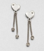 Be sweetheart in this stone accented heart design. Glass stoneSilver-plated brassDrop, about 1.4Post backImported 