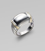 From the Metro Collection. A sleek, sophisticated design in sterling silver, smooth on top, with a bold cable band and accents of 18k gold. Sterling silver and 18k yellow gold Imported