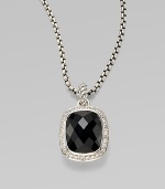 From the Noblesse Collection. A handsome faceted black onyx is edged in pavé diamonds and hangs on a sterling silver cable chain. Black onyx Diamonds, 0.3 tcw Sterling silver Chain length adjusts from about 16 to 17 Pendant width, about ½ Lobster clasp Made in USA