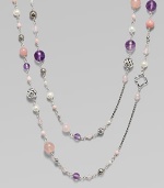 From the Bijoux Collection. An elegant chain of sterling silver, long enough to double, is richly accented by softly-hued rose quartz, pink chalcedony, lavender amethyst, and pearl.Rose quartz, pink chalcedony, lavender amethyst, and pearl Sterling silver Length, about 50 Toggle closure Imported