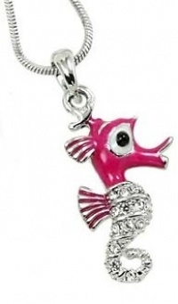 Adorable Whimsical Small Dark Pink and Crystal Seahorse Pendant and Necklace Adorable Whimsical Small Dark Pink and Crystal Seahorse Pendant and Necklace