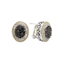 925 Silver, Black & White Diamond Oval Earrings with 18k Gold Accents (0.80ctw) 925 Silver, Black & White Diamond Oval Earrings with 18k Gold Accents (0.80ctw)