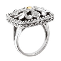 925 Silver, Onyx & Diamond Triple Fleur De Lis Ring with 18k Gold Accents (0.14ctw)- Sizes 6-8 925 Silver, Onyx & Diamond Triple Fleur De Lis Ring with 18k Gold Accents (0.14ctw)- Sizes 6-8