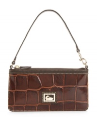 Dooney & Bourke's croc-embossed wristlet converts to a mini purse for a second cute look. Dooney & Bourke's croc-embossed wristlet converts to a mini purse for a second cute look.