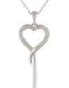 Sterling Silver Diamond Heart Key Pendant Necklace (1/10 cttw, I-J Color, I2-I3 Clarity), 18