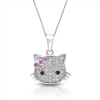 Bling Jewelry Micropave CZ Cool Kitty 925 Silver Girls Pendant Ruby Color Bow 16in