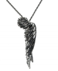 Spread your wings this season. This Bar III necklace soars with hematite tones and acrylic accents on a winged silhouette. Crafted in hematite tone mixed metal. Approximate length: 30 inches + 2-inch extender. Approximate drop: 5 inches. Spread your wings this season. This Bar III necklace soars with hematite tones and acrylic accents on a winged silhouette. Crafted in hematite tone mixed metal. Approximate length: 30 inches + 2-inch extender. Approximate drop: 5 inches.