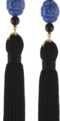 Kenneth Jay Lane Black and Lapis Bead and Tassel Drop Earrings Kenneth Jay Lane Black and Lapis Bead and Tassel Drop Earrings