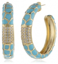 CZ by Kenneth Jay Lane Trend Collection 3 cttw Enamel Turquoise, Gold Colored Hoop Earrings CZ by Kenneth Jay Lane Trend Collection 3 cttw Enamel Turquoise, Gold Colored Hoop Earrings